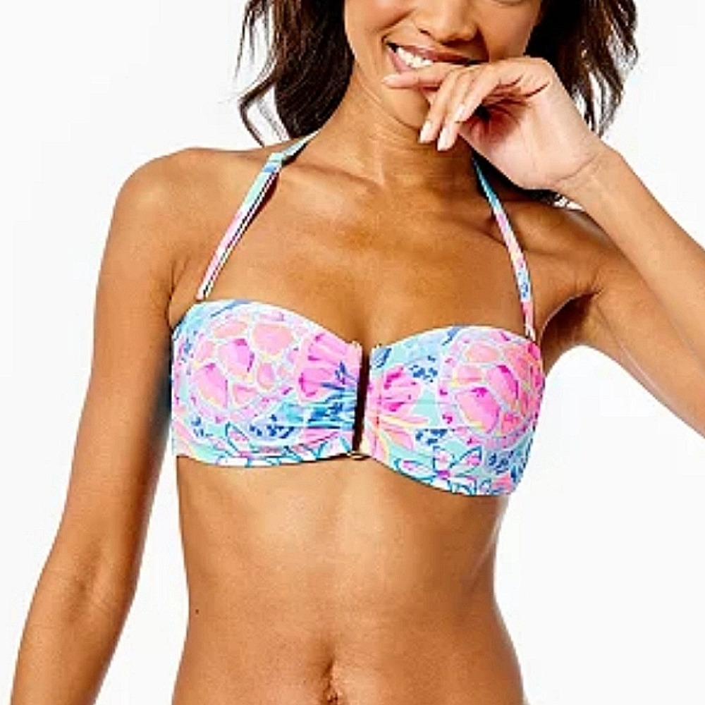 Lilly Pulitzer Jessa Bandeau Bikini Top In Sea Glass Aqua Rainforest Retreat